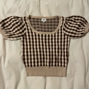 Checkered Puff Sleeve Top